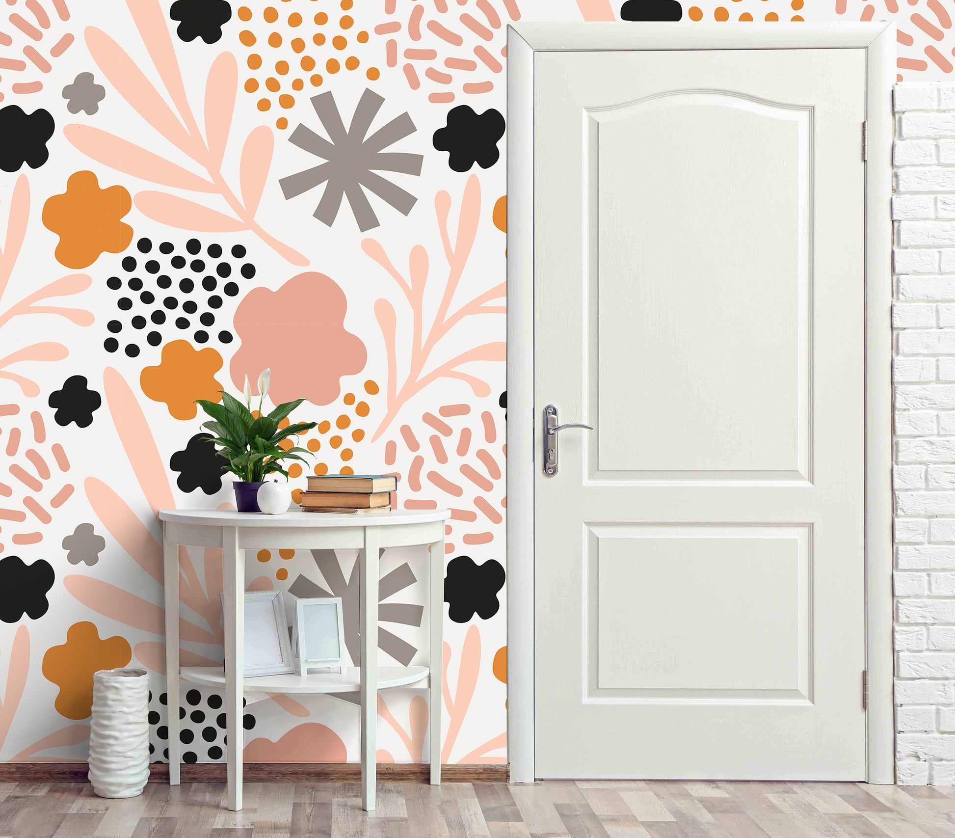 Abstract Flowers Wallpaper Peel and Stick, Beige Boho Canvas Removable Wall Paper