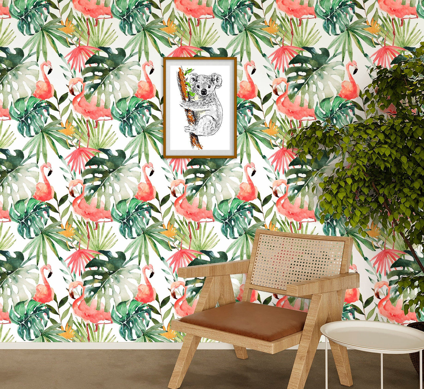 Flamigo Wallpaper Peel and Stick, Tropical Palm Leaves Canvas Removable Wall Paper
