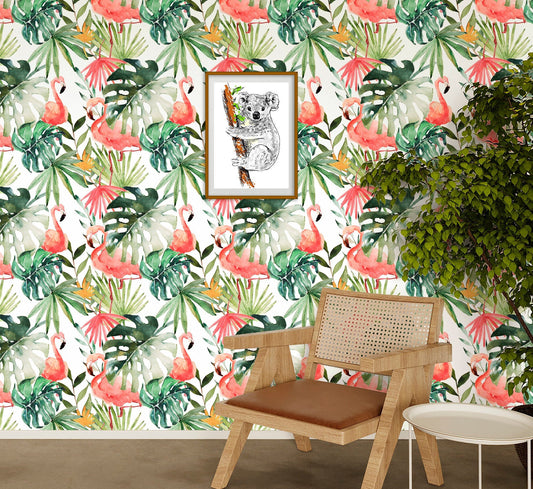 Flamigo Wallpaper Peel and Stick, Tropical Palm Leaves Canvas Removable Wall Paper