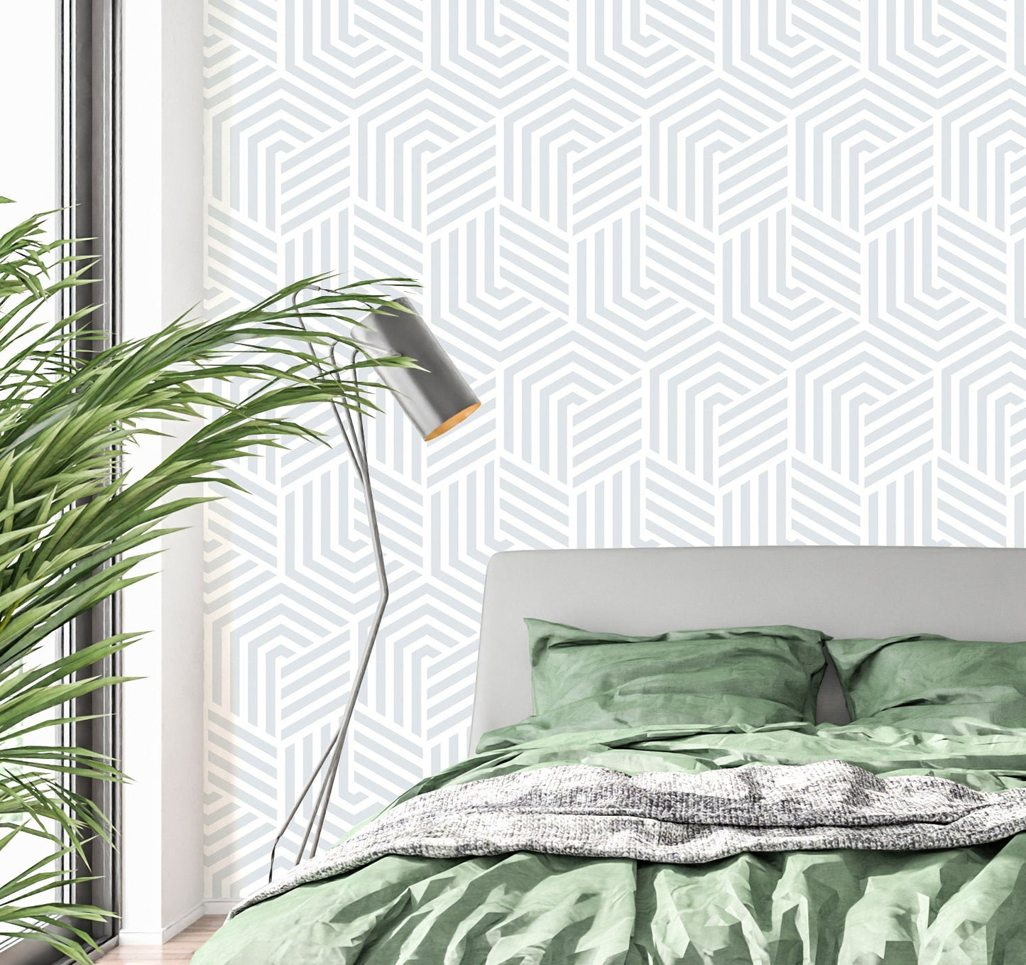 Polygons Wallpaper Peel and Stick, Monochrome Geometric Canvas Removable Wall Paper