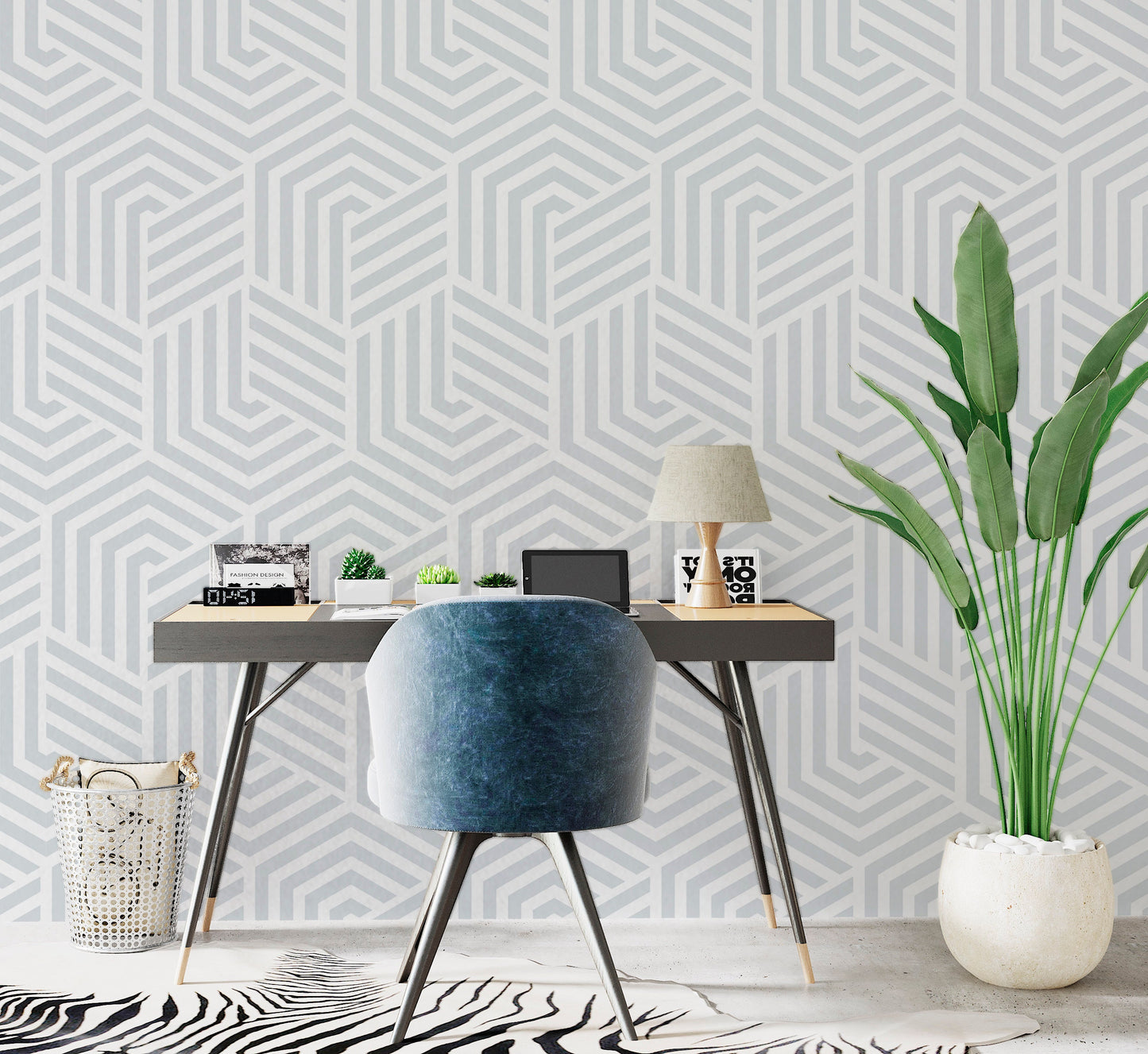 Polygons Wallpaper Peel and Stick, Monochrome Geometric Canvas Removable Wall Paper