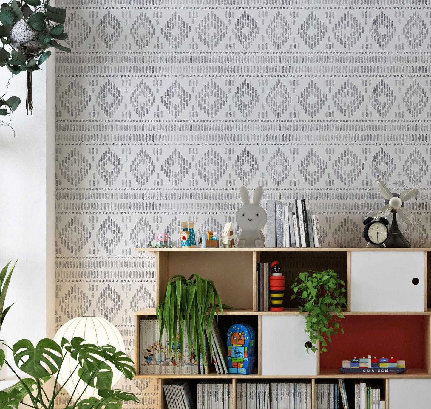 Aztec Wallpaper Peel and Stick, Black and White Geometric Canvas Removable Wall Paper