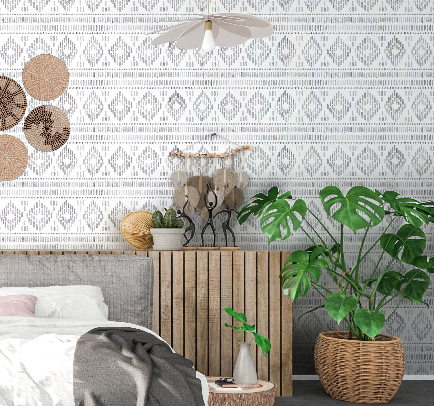 Aztec Wallpaper Peel and Stick, Black and White Geometric Canvas Removable Wall Paper