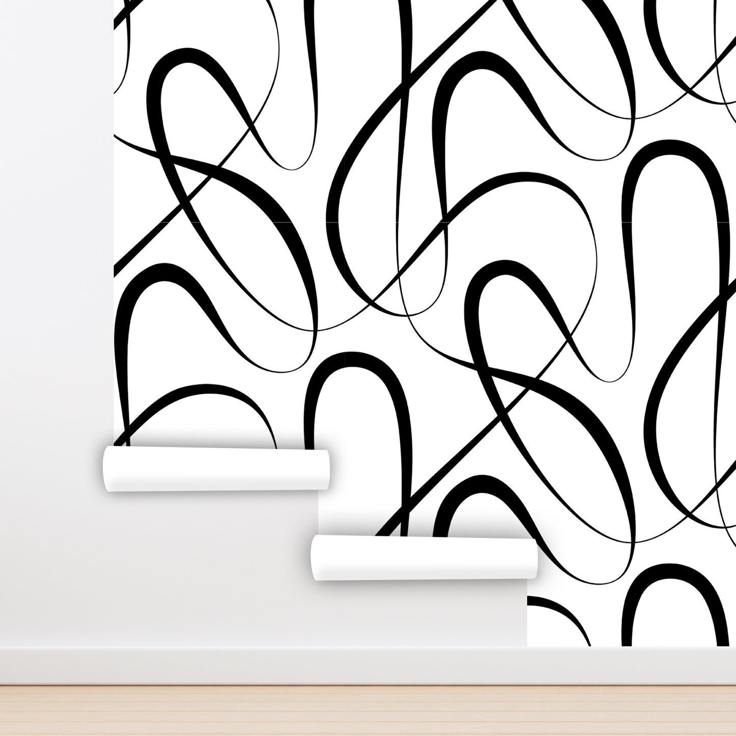 Curves Wallpaper Peel and Stick, Abstract Black and White Line Textured Removable Wall Paper