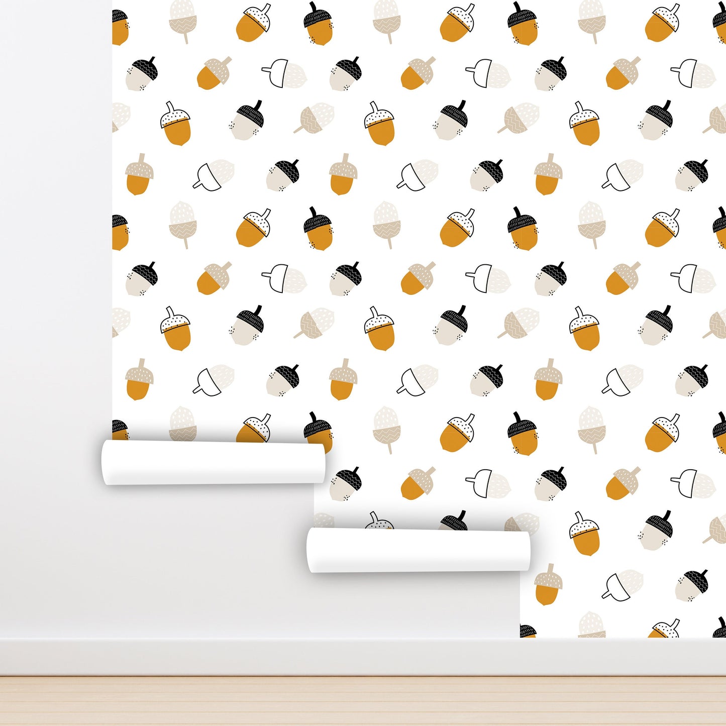 Acorns Leaves Wallpaper Peel and Stick, Fun Kids Room Removable Wall Paper
