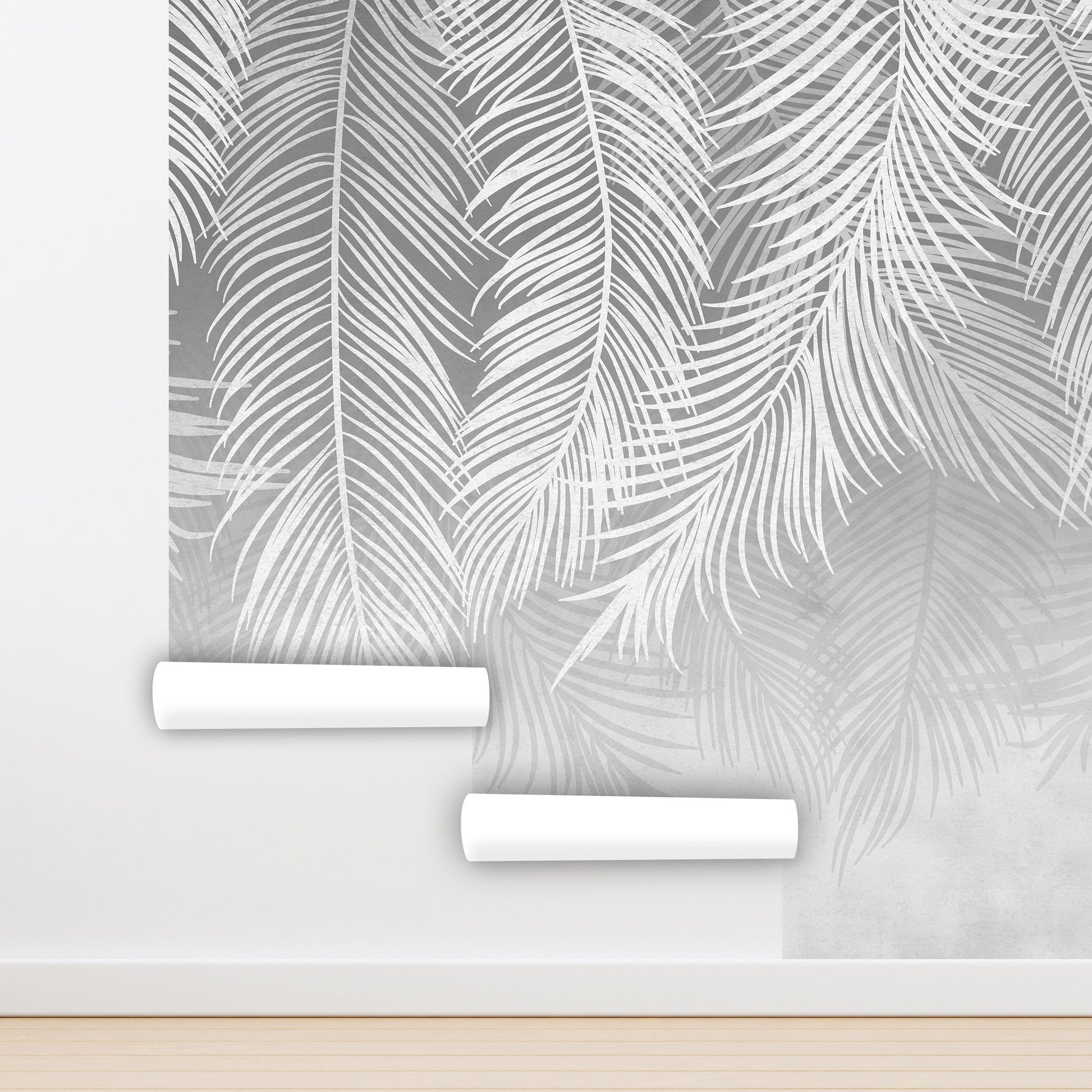 Gray Palm Leaves Wallpaper Peel and Stick, Tropical Feather Textured Removable Wall Paper