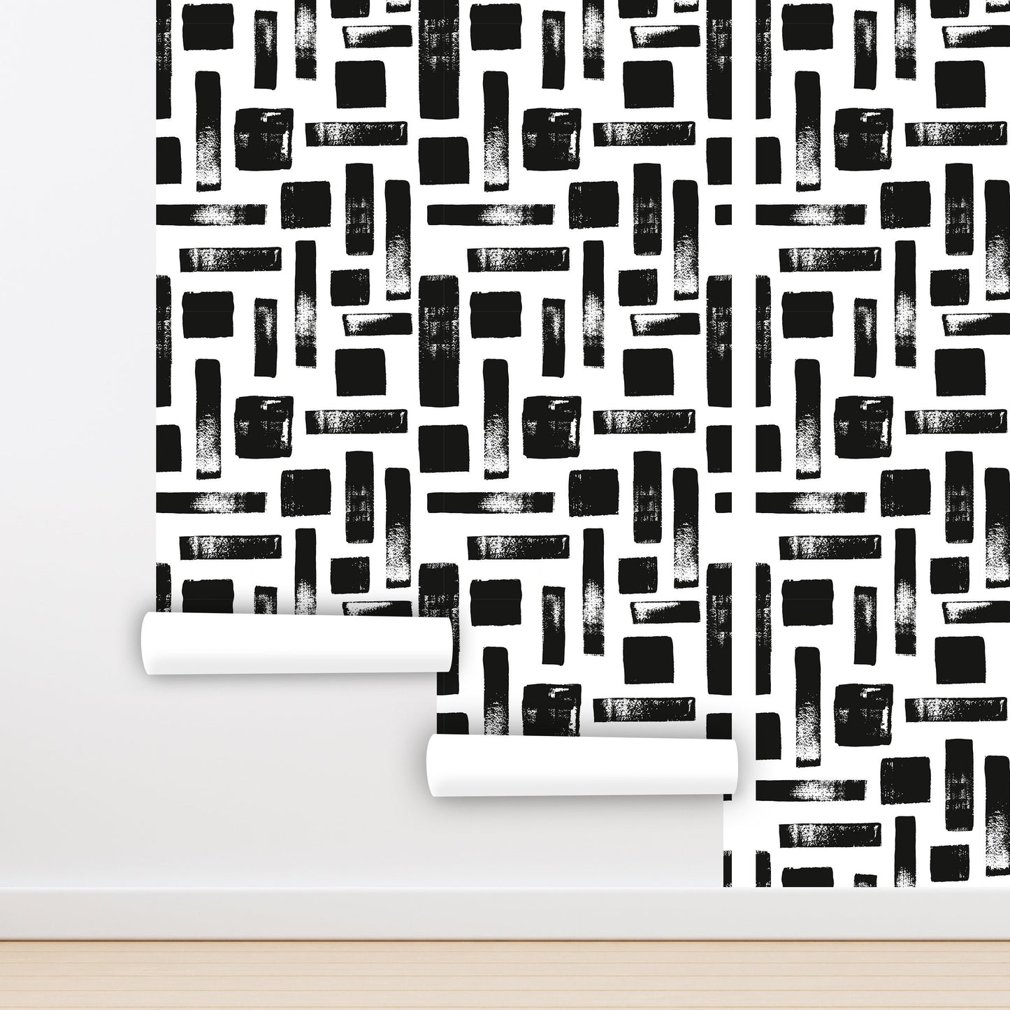 Brush Stroke Wallpaper Peel and Stick, Black and White Geometric Textured Removable Wall Paper