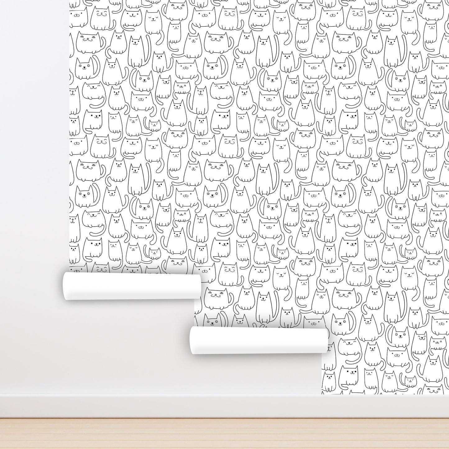 Cats Wallpaper Peel and Stick, Funny Pet Lover Line Art Canvas Removable Wall Paper