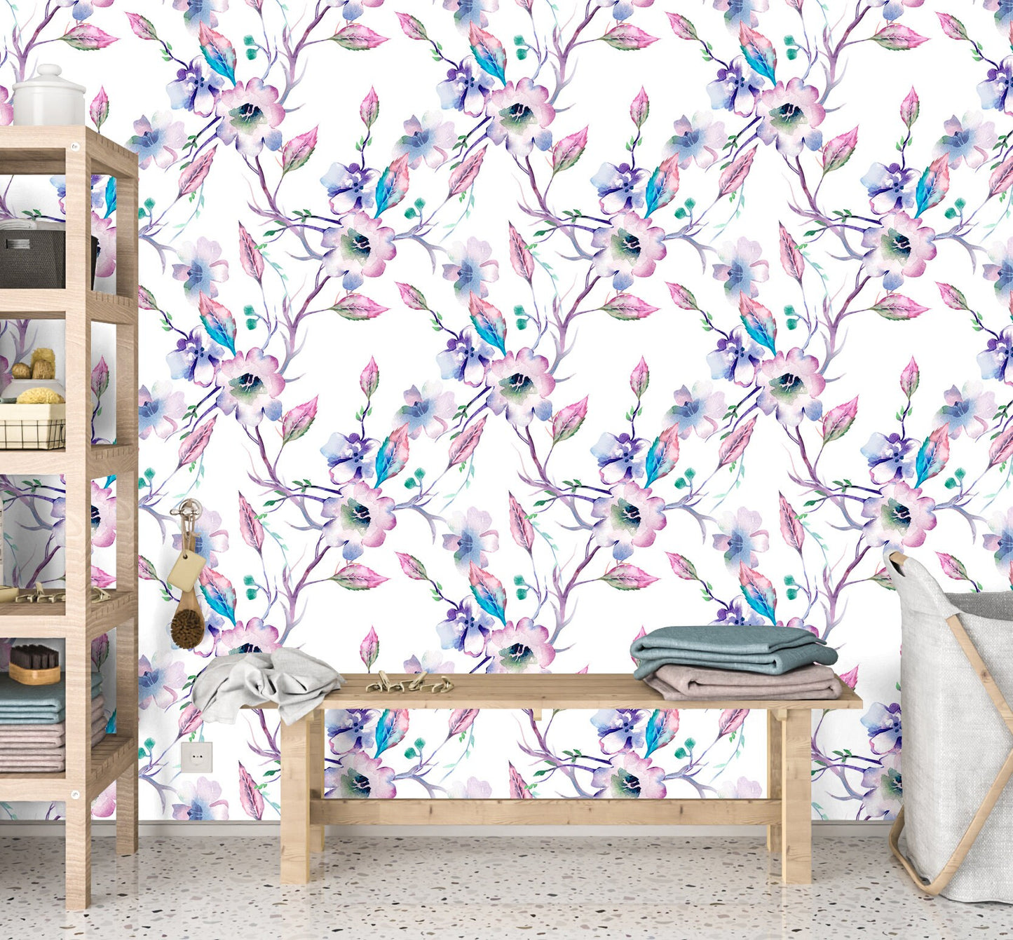 Apple Tree Branches Wallpaper Peel and Stick, Purple Blossom Canvas Removable Wall Paper