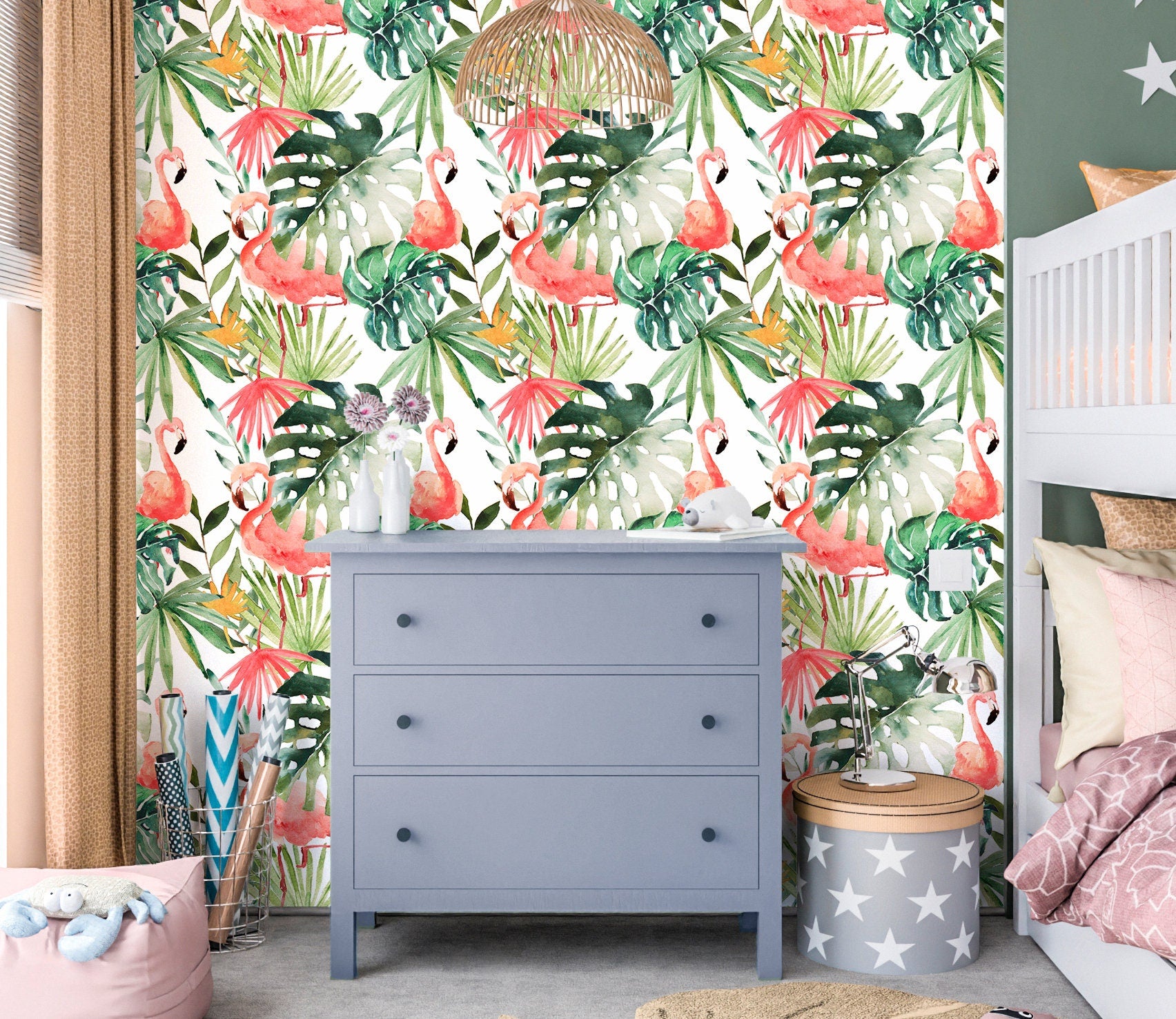 Flamigo Wallpaper Peel and Stick, Tropical Palm Leaves Canvas Removable Wall Paper