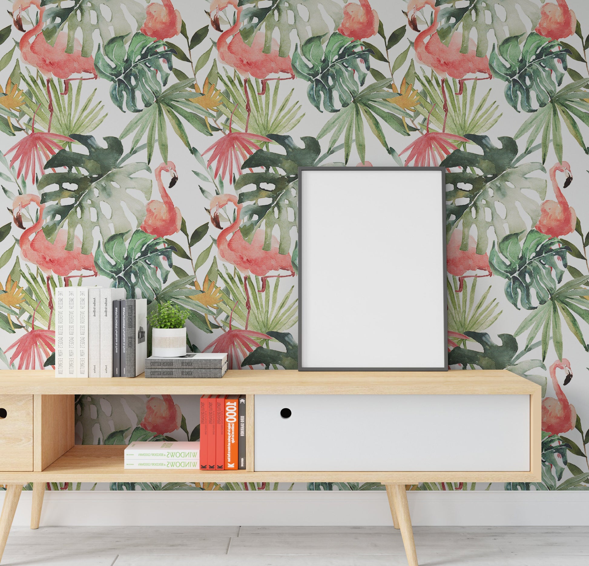 Flamigo Wallpaper Peel and Stick, Tropical Palm Leaves Canvas Removable Wall Paper