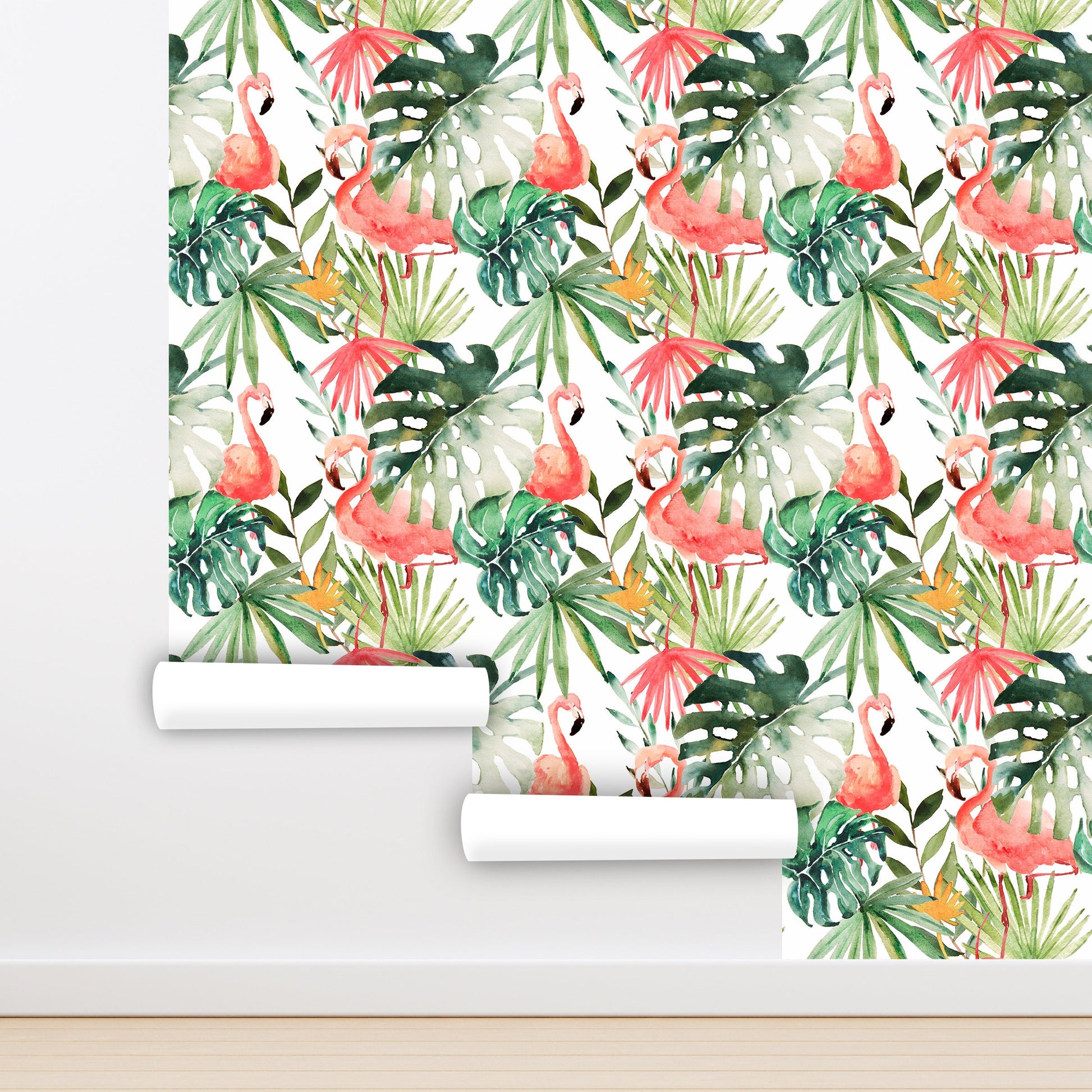 Flamigo Wallpaper Peel and Stick, Tropical Palm Leaves Canvas Removable Wall Paper