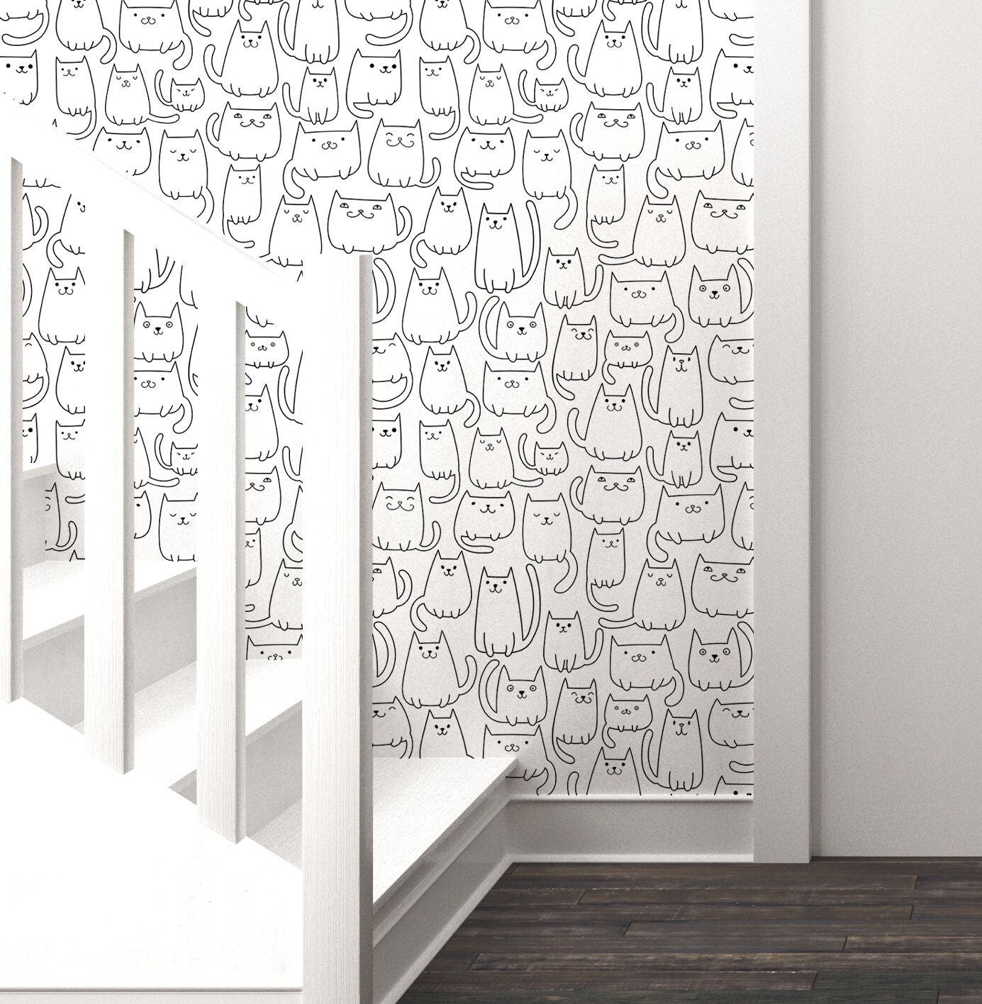 Cats Wallpaper Peel and Stick, Funny Pet Lover Line Art Canvas Removable Wall Paper