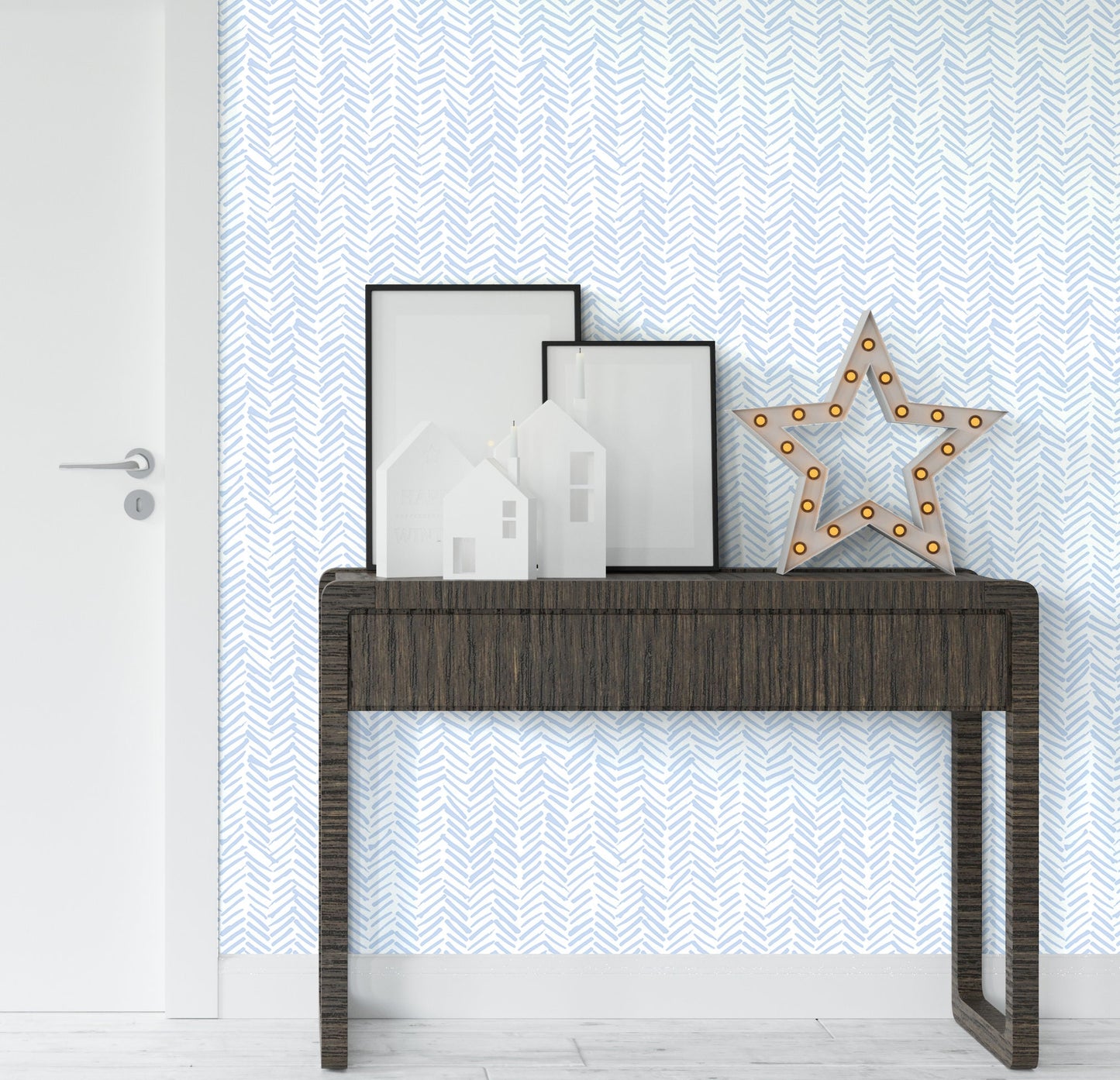 Herringbone Wallpaper Peel and Stick, Blue Shevron Geometric Canvas Removable Wall Paper