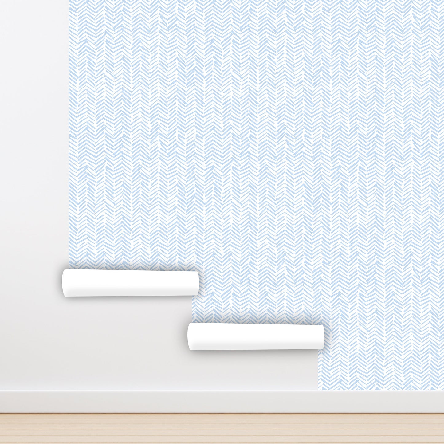 Herringbone Wallpaper Peel and Stick, Blue Shevron Geometric Canvas Removable Wall Paper