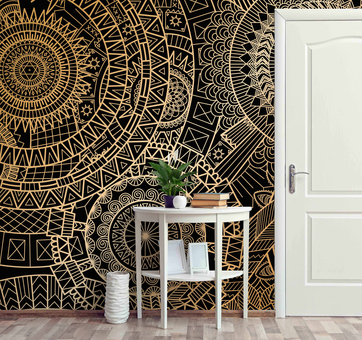 Mandala Wallpaper Peel and Stick, Black Geometric Canvas Removable Wall Paper