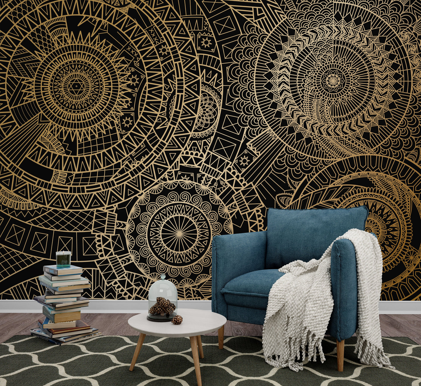 Mandala Wallpaper Peel and Stick, Black Geometric Canvas Removable Wall Paper