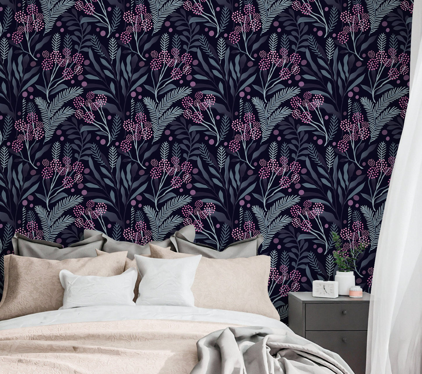 Moody Wallpaper Peel and Stick, Dark Botanical Garden Canvas Removable Wall Paper