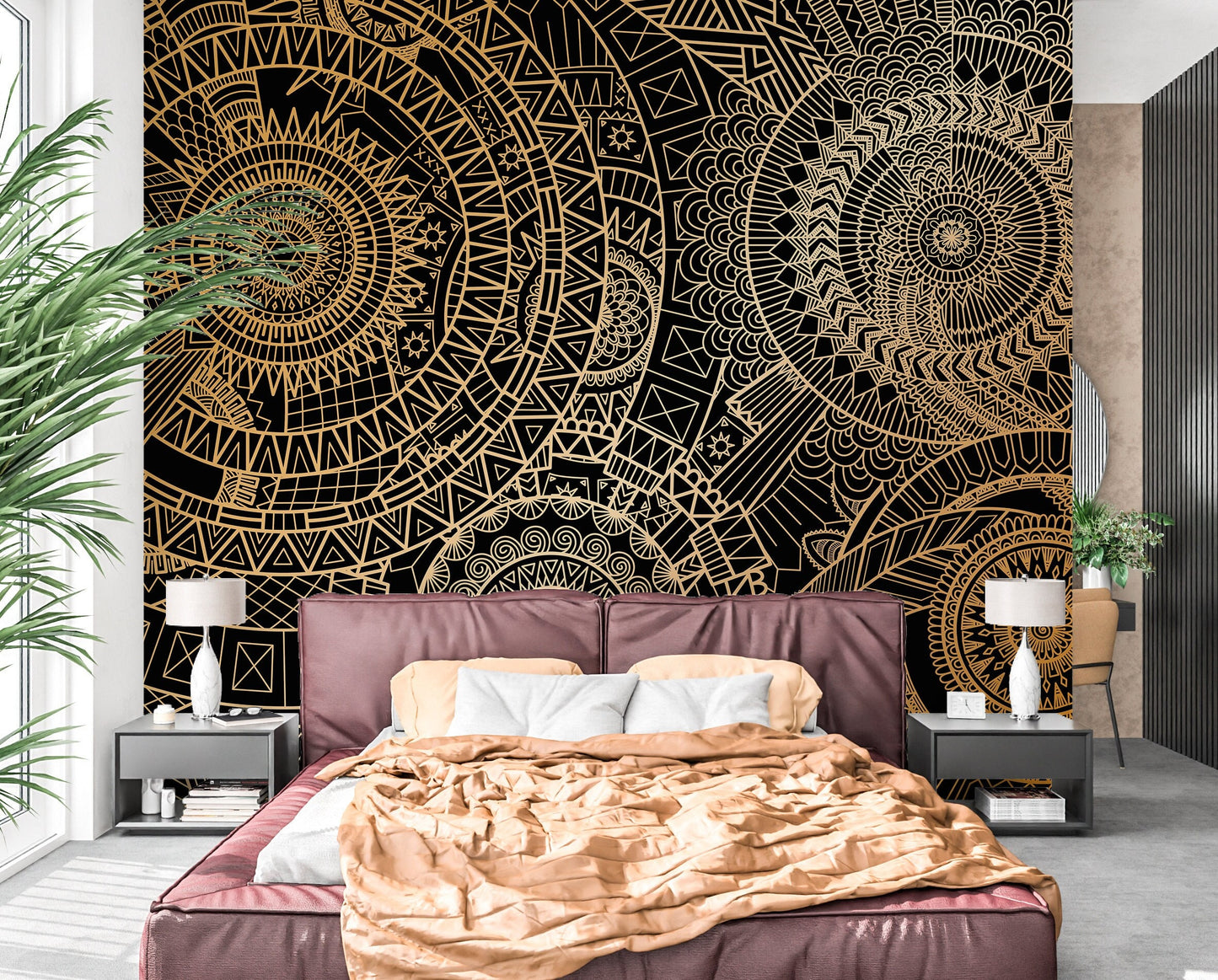 Mandala Wallpaper Peel and Stick, Black Geometric Canvas Removable Wall Paper