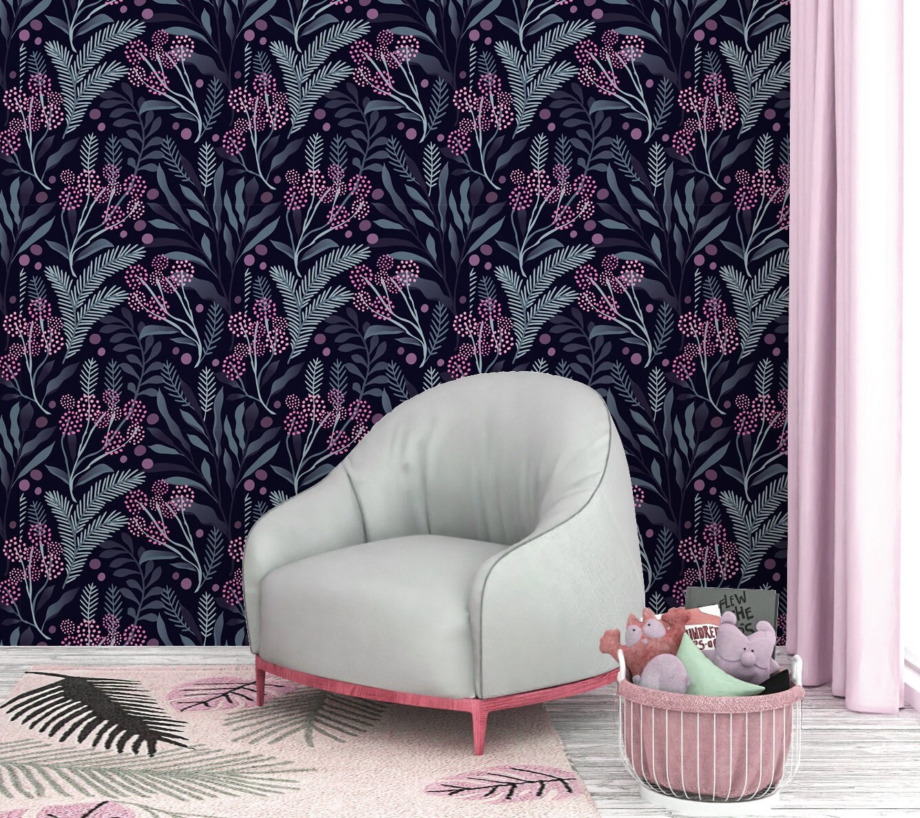 Moody Wallpaper Peel and Stick, Dark Botanical Garden Canvas Removable Wall Paper
