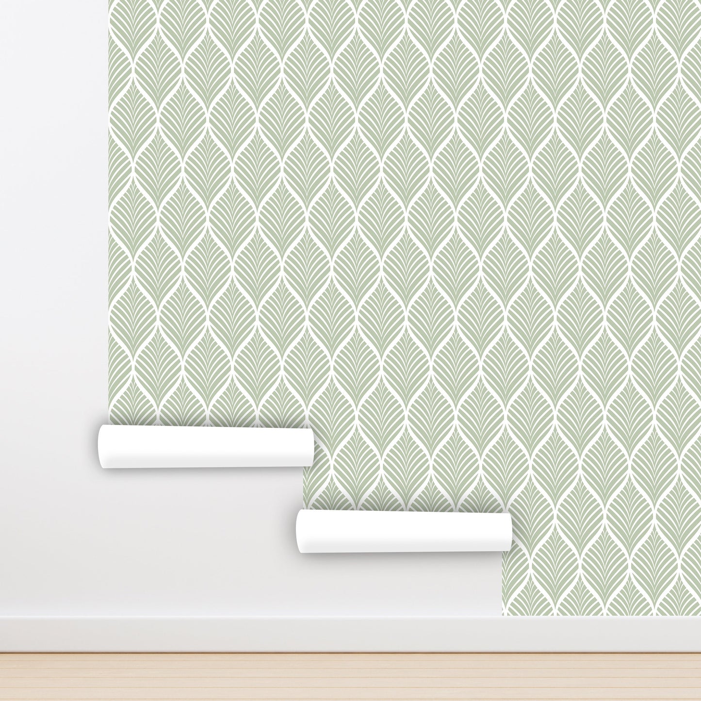Sage Green Wallpaper Peel and Stick, Leaves Geometric Canvas Texture Removable Wall Paper