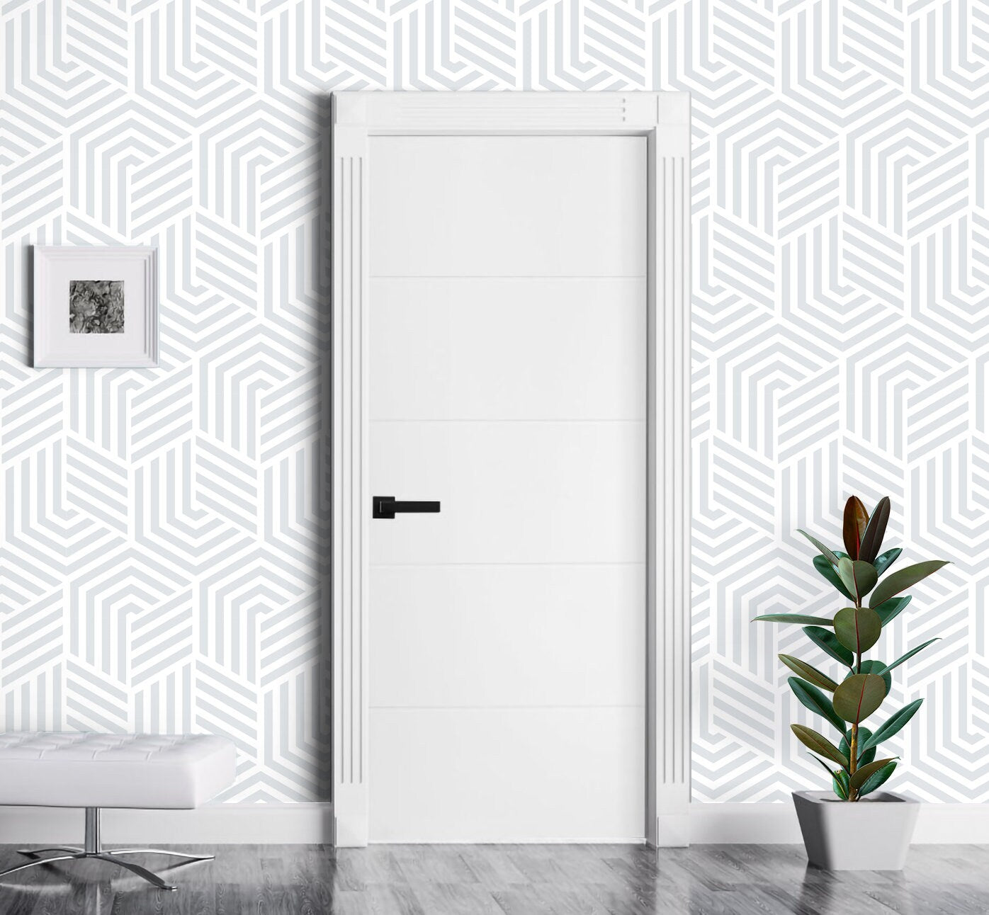 Polygons Wallpaper Peel and Stick, Monochrome Geometric Canvas Removable Wall Paper
