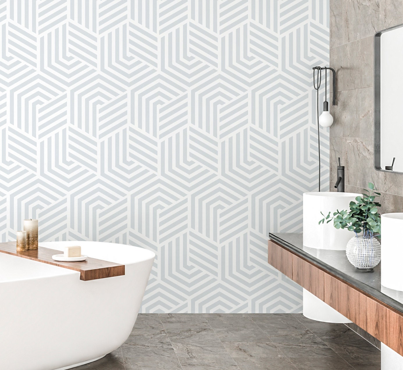 Polygons Wallpaper Peel and Stick, Monochrome Geometric Canvas Removable Wall Paper