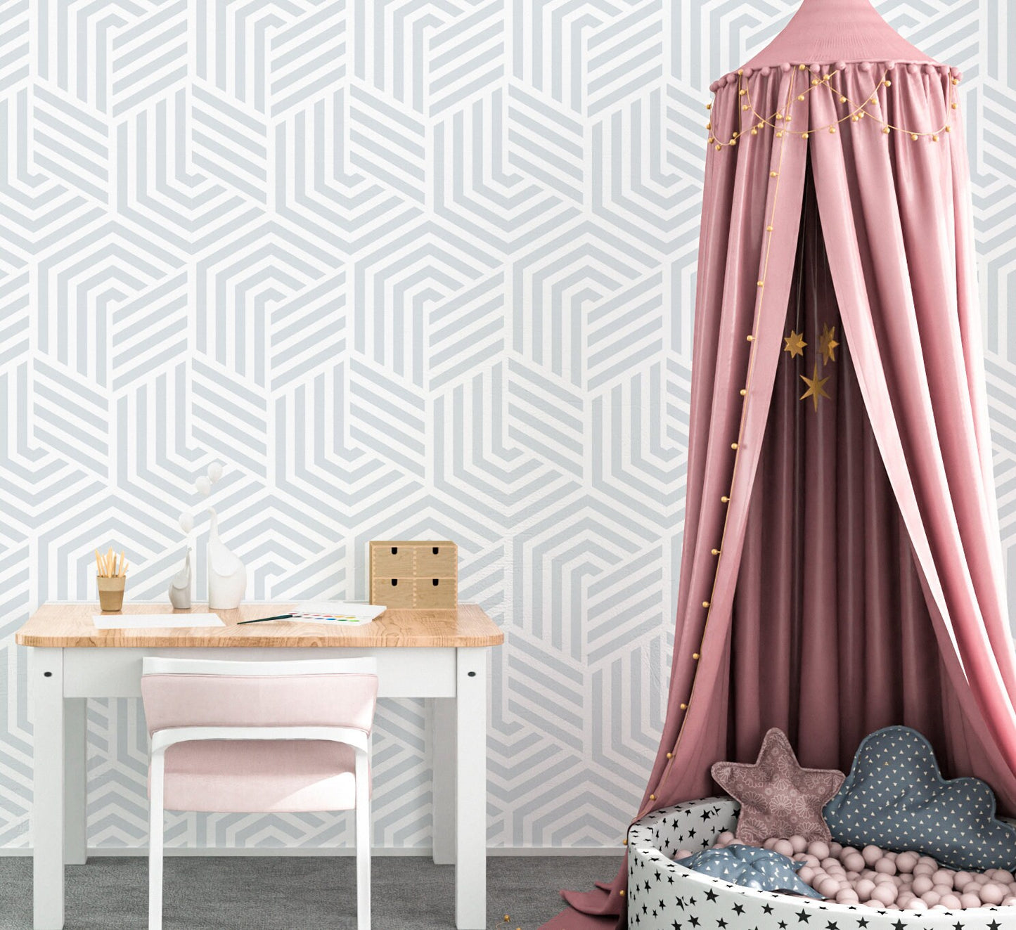 Polygons Wallpaper Peel and Stick, Monochrome Geometric Canvas Removable Wall Paper