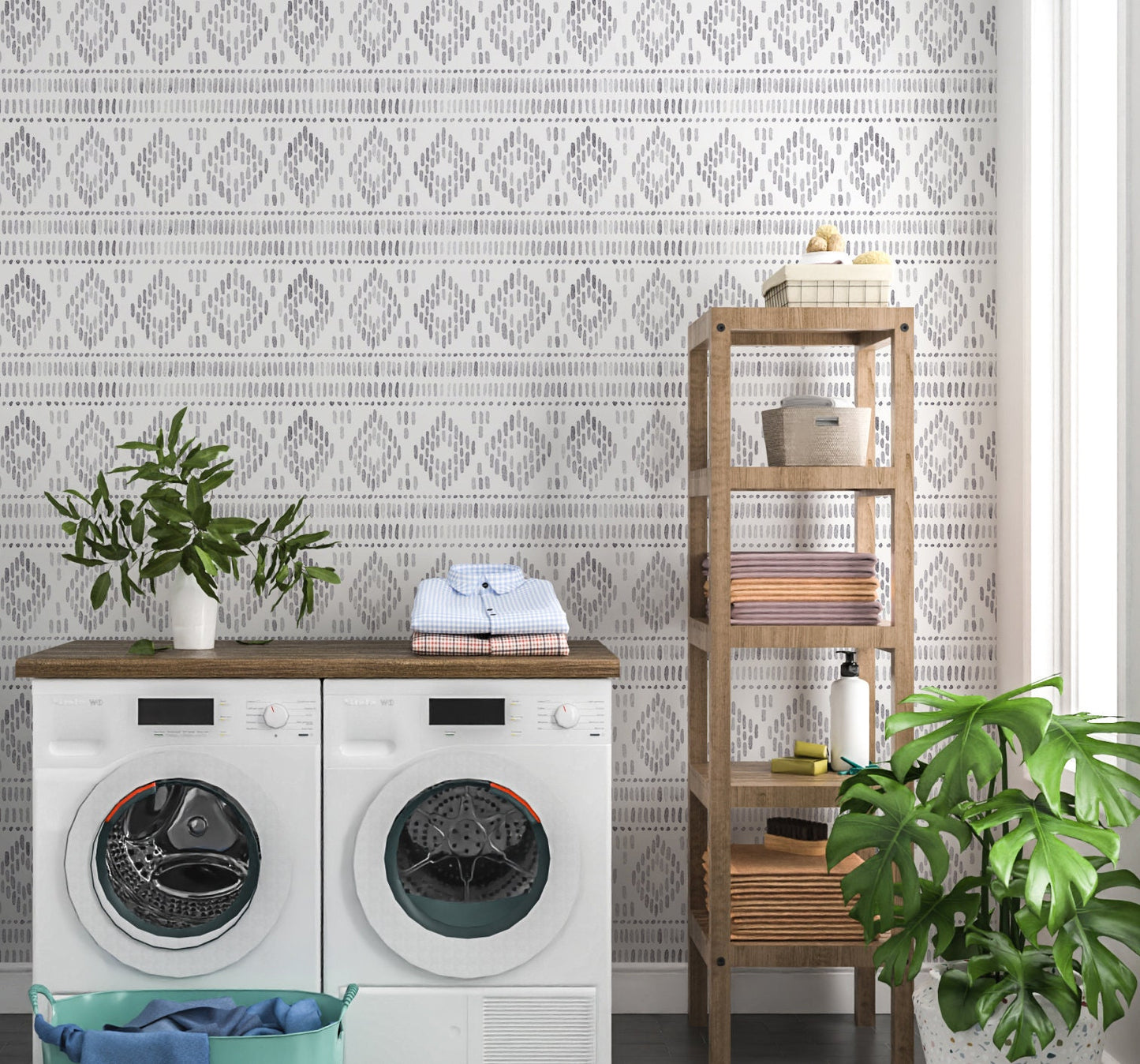 Aztec Wallpaper Peel and Stick, Black and White Geometric Canvas Removable Wall Paper