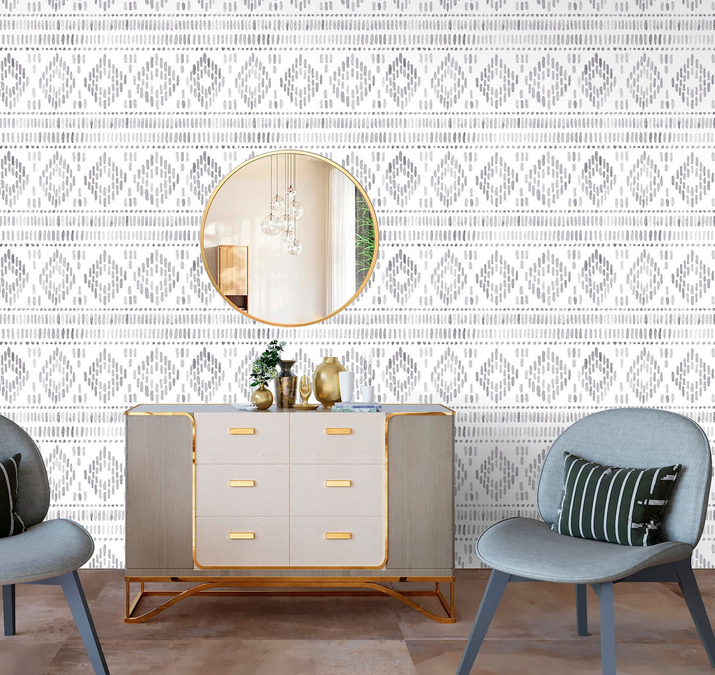 Aztec Wallpaper Peel and Stick, Black and White Geometric Canvas Removable Wall Paper