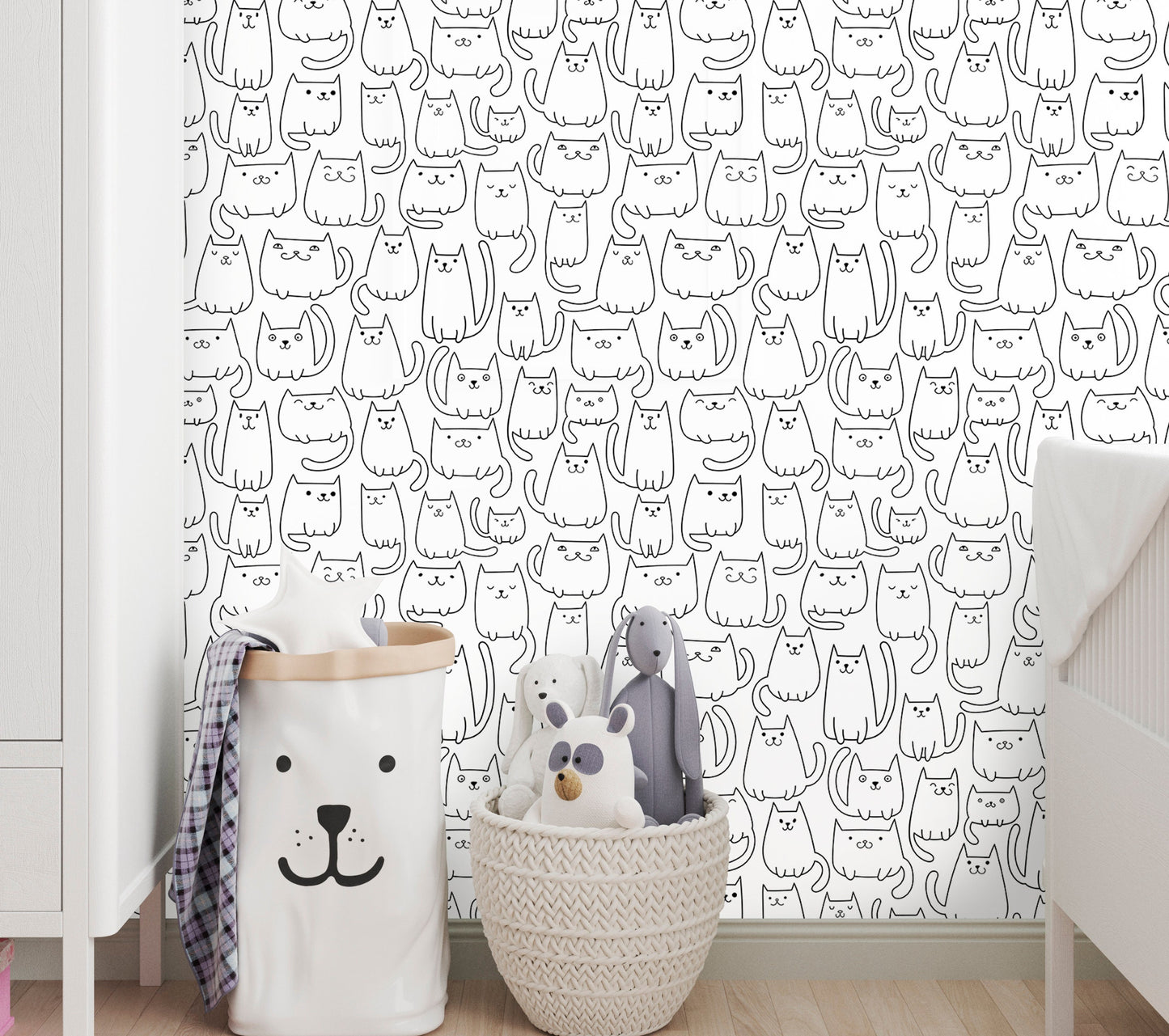 Cats Wallpaper Peel and Stick, Funny Pet Lover Line Art Canvas Removable Wall Paper