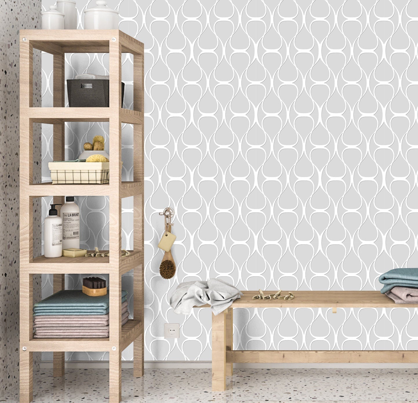 Lattice Wallpaper Peel and Stick, Retro 70s Geometric Canvas Texture Removable Wall Paper