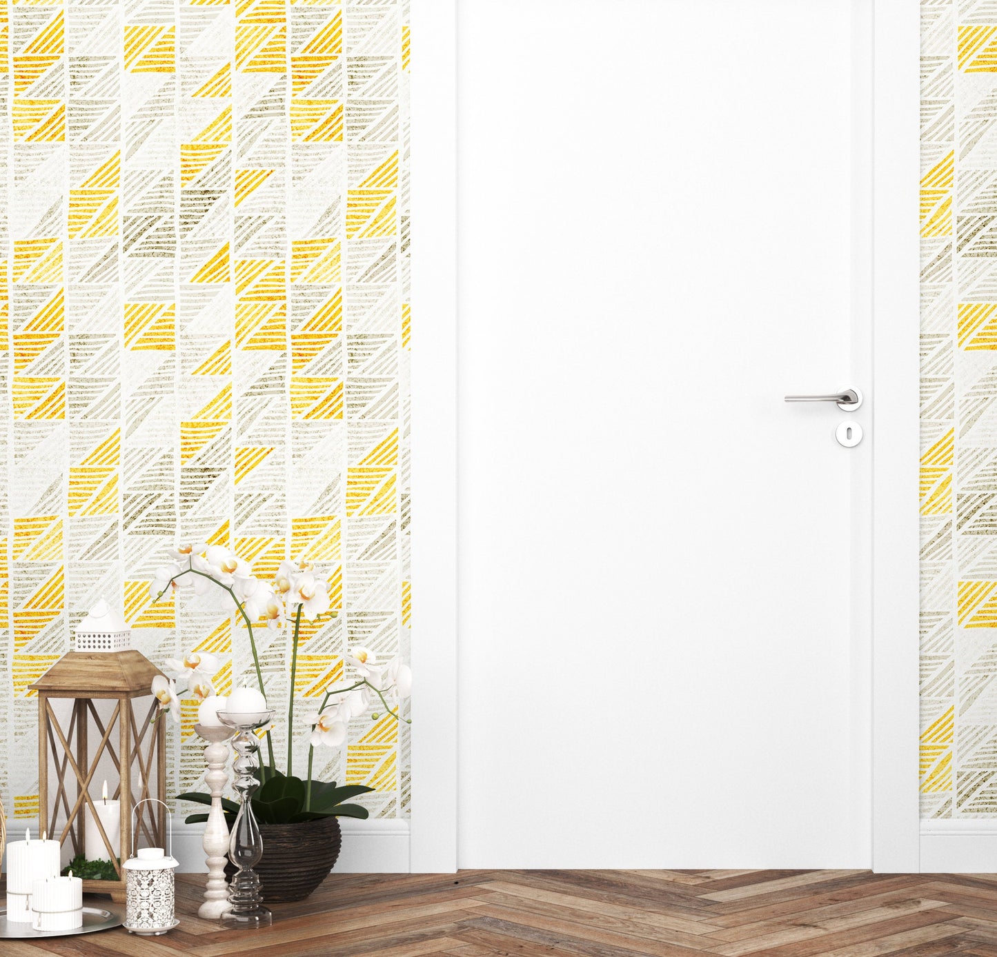 Zigzag Wallpaper Peel and Stick, Grunge Yellow Geometric Canvas Texture Removable Wall Paper