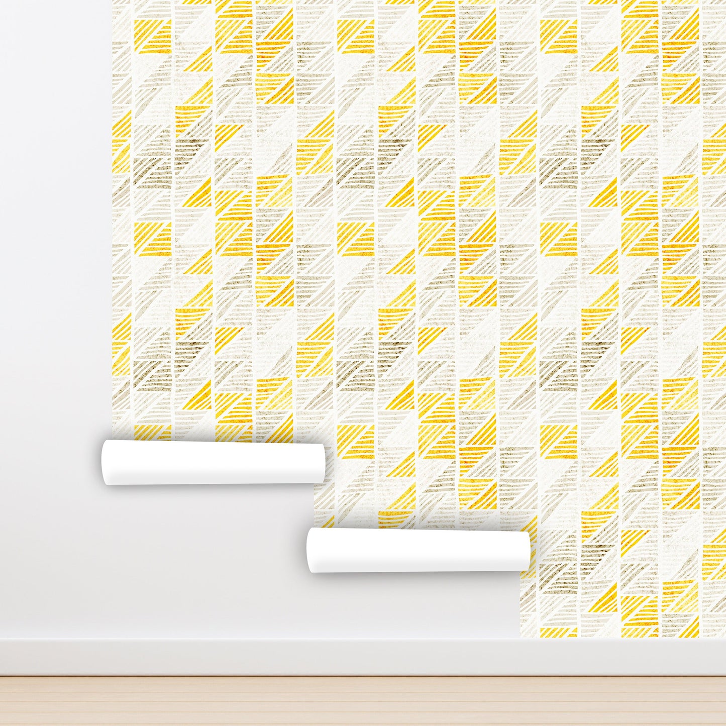 Zigzag Wallpaper Peel and Stick, Grunge Yellow Geometric Canvas Texture Removable Wall Paper