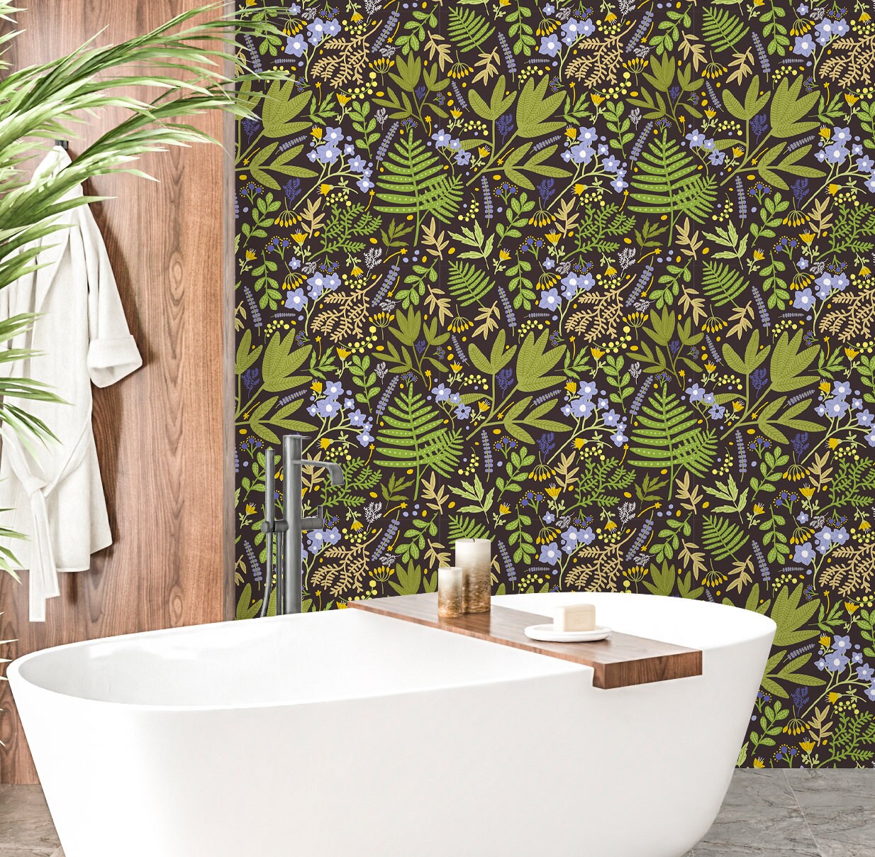 Fern Wallpaper Peel and Stick, Dak Botanical Mural Canvas Removable Wall Paper