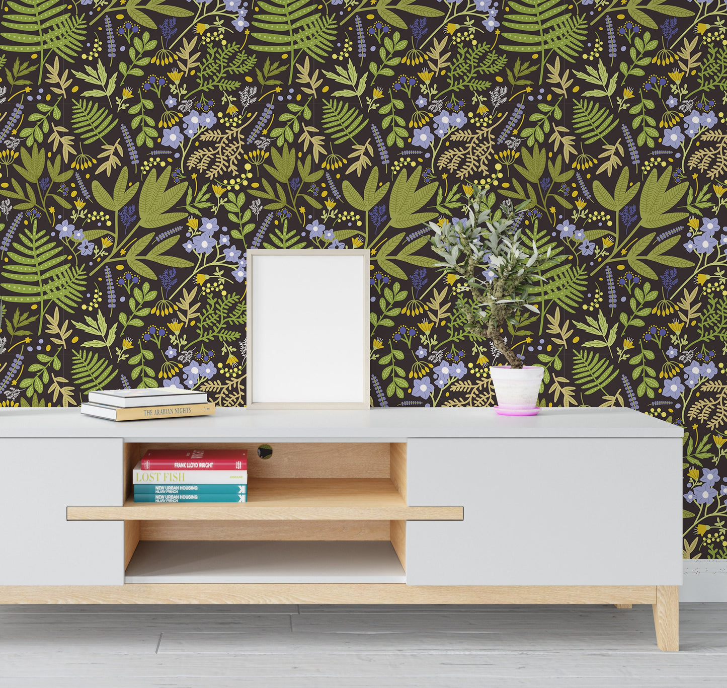 Fern Wallpaper Peel and Stick, Dak Botanical Mural Canvas Removable Wall Paper