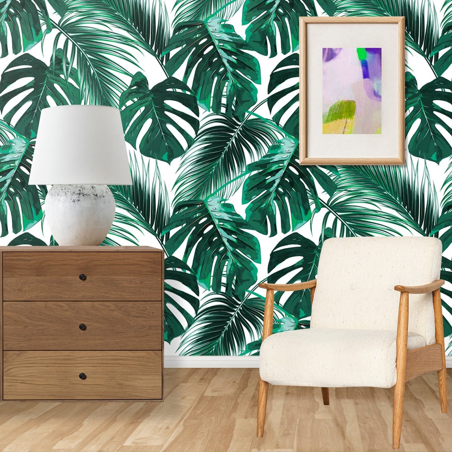 Palm Tree Wallpaper Peel and Stick, Monstera Wallpaper, Tropical Leaf Wallpaper, Removable Wall Paper