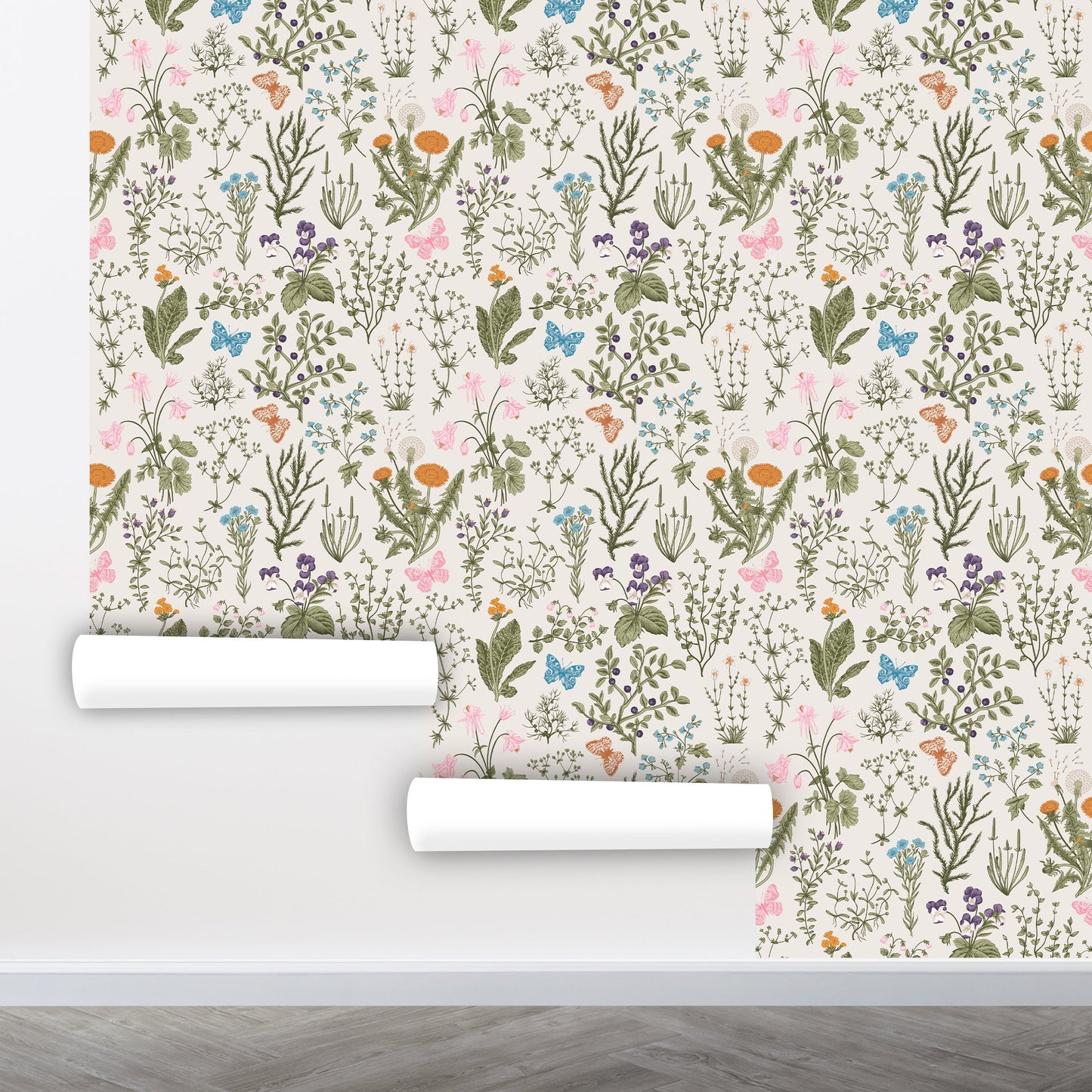 Dandelion Wallpaper, Wildflower Wallpaper Peel and Stick, Botanical Wallpaper, Green Leaf Wallpaper, Removable Wall Paper