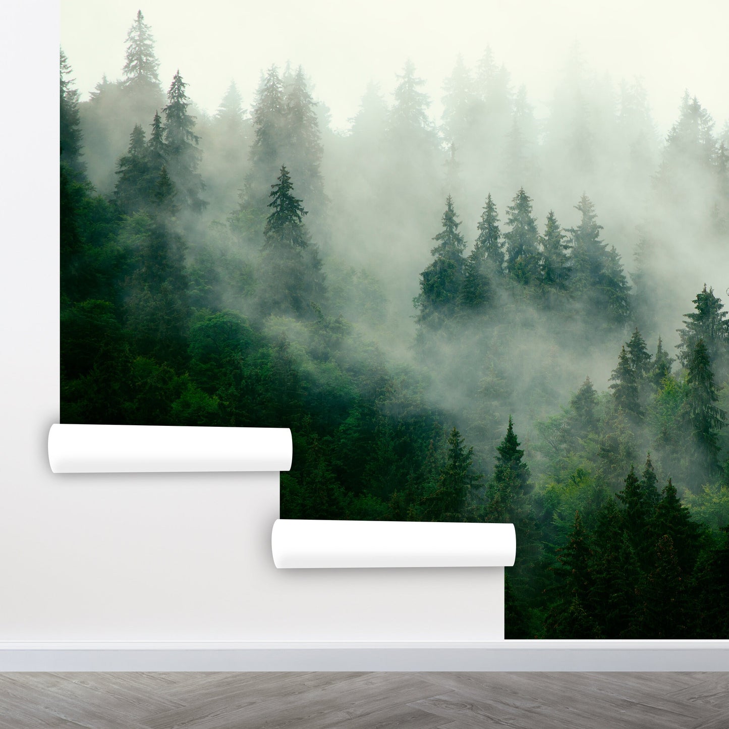 Foggy Forest Wallpaper Peel and Stick, Pine Tree Wallpaper, Landscape Wallpaper, Mountain Wallpaper, Removable Wall Paper