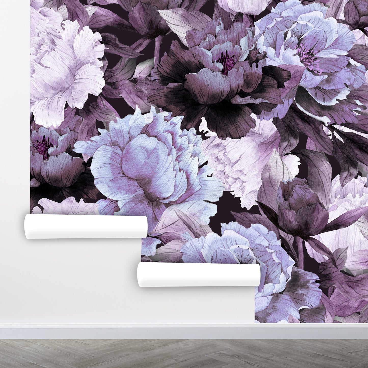 Purple Wallpaper Peel and Stick, Dark Floral Wallpaper, Big Flower Wallpaper, Peony Wallpaper, Removable Wall Paper