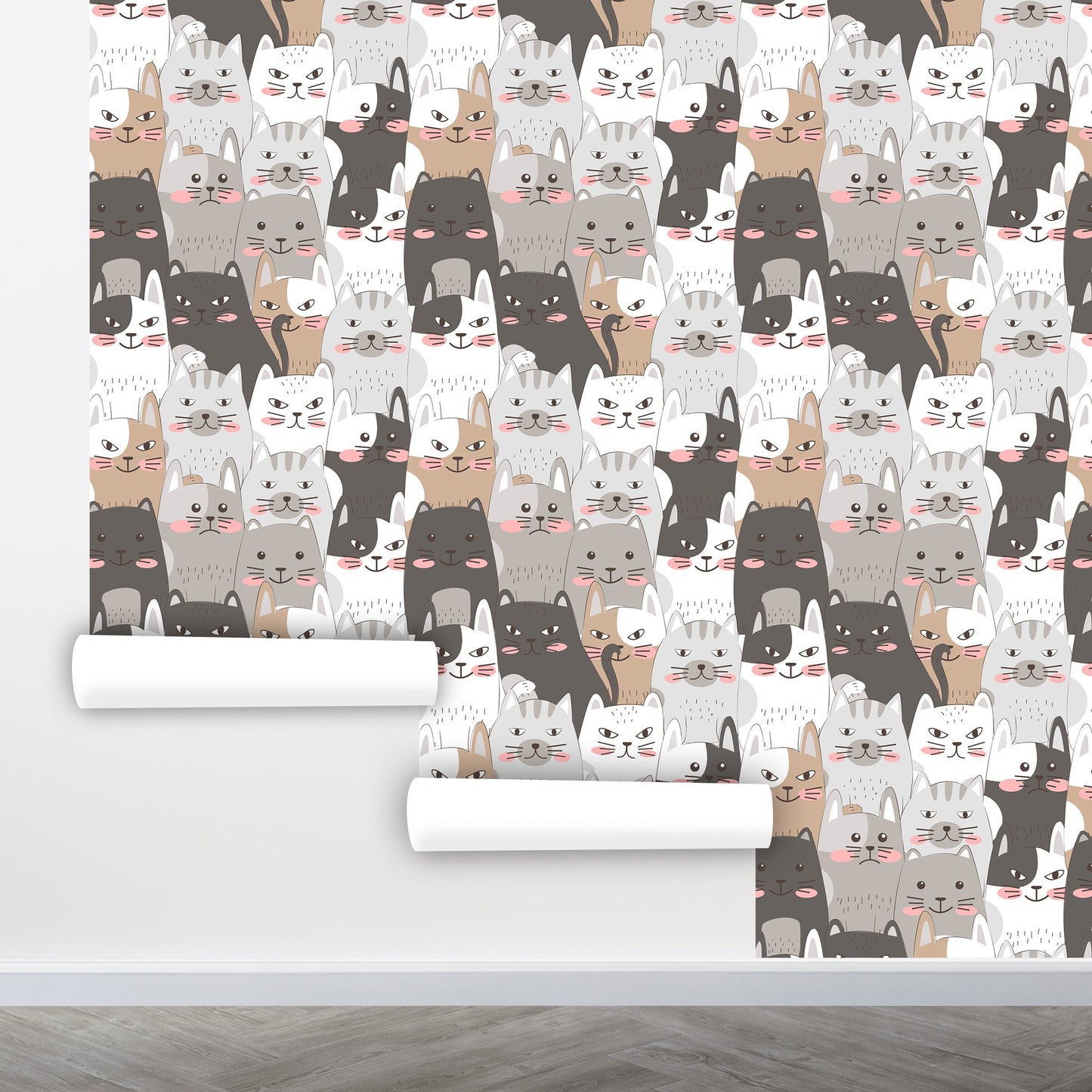 Cat Wallpaper Peel and Stick, Animal Wallpaper, Nursery Wallpaper, Scandinavian Wallpaper, Removable Wall Paper