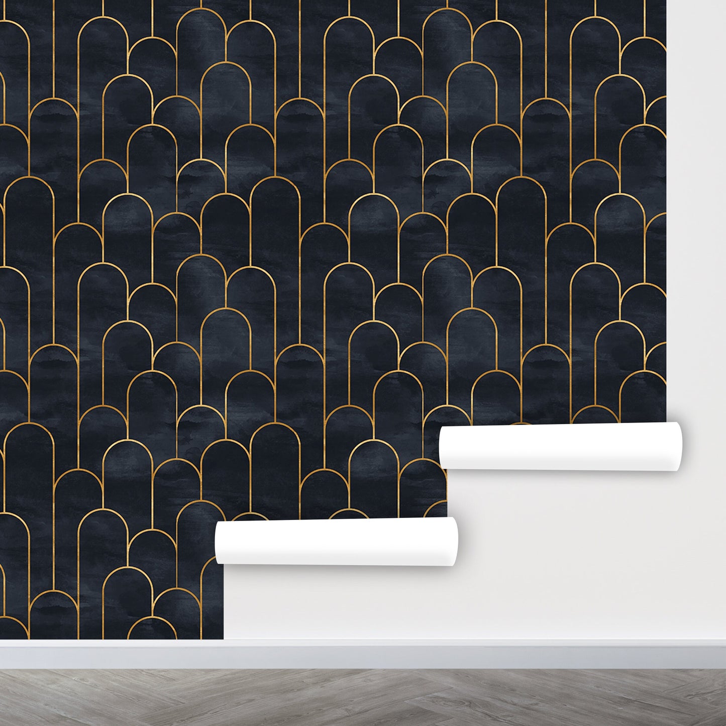 Black Gold Wallpaper Peel and Stick, Art Deco Wallpaper, Geometric Wallpaper, Vintage Wallpaper, Removable Wall Paper