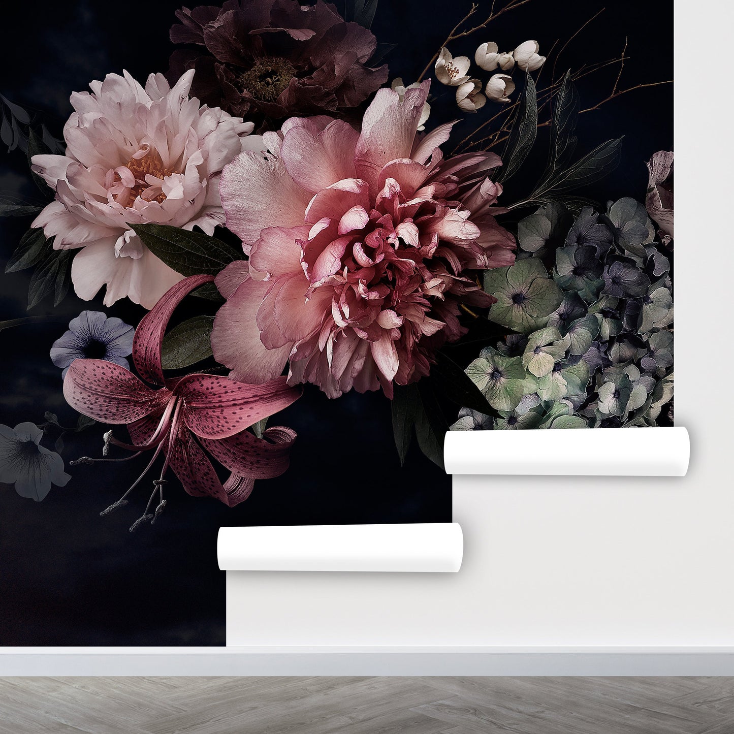 Dark Floral Wallpaper Peel and Stick, Black Rose Wallpaper, Peony Wallpaper, Big Flower Wallpaper, Removable Wall Paper