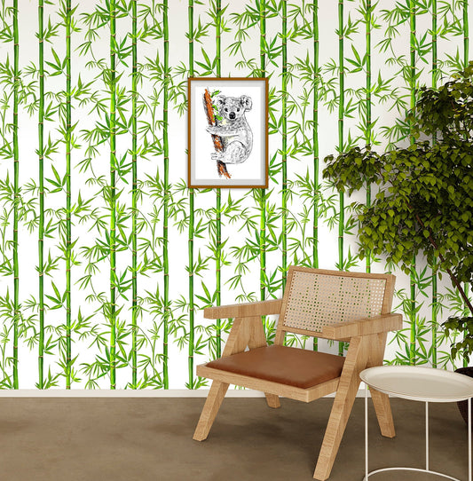 Bamboo Wallpaper Peel and Stick, Tropical Wallpaper, Green Leaf Wallpaper, Exotic Wallpaper, Removable Wall Paper