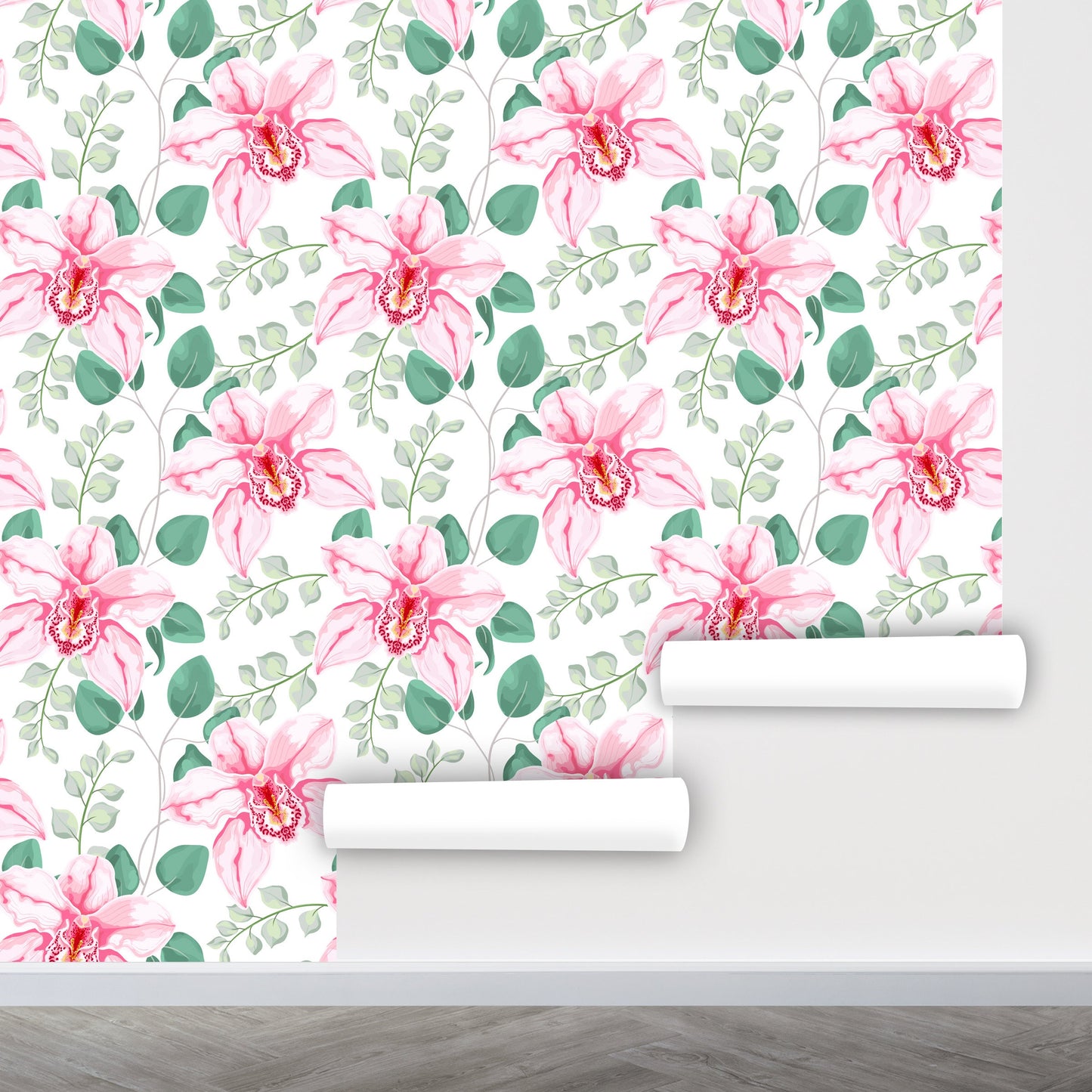 Orchid Wallpaper Peel and Stick, Pink Floral Wallpaper, Removable Wall Paper