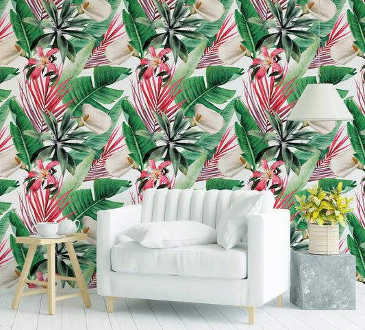 Palm Leaf Wallpaper Peel and Stick, Banana Leaf Wallpaper, Tropical Wallpaper, Exotic Wallpaper, Removable Wall Paper