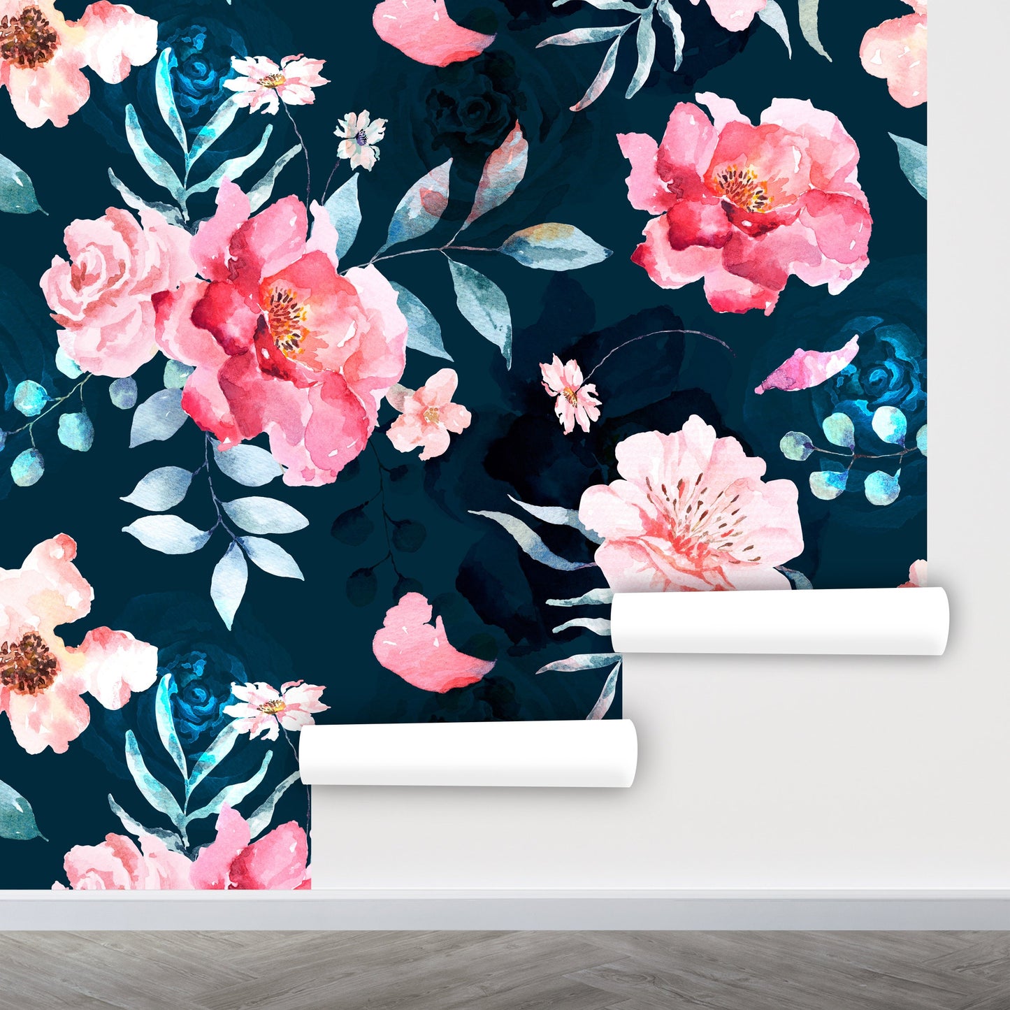 Dark Floral Wallpaper Peel and Stick, Peony Wallpaper, Watercolor Floral Wallpaper, Rose Wallpaper, Removable Wall Paper
