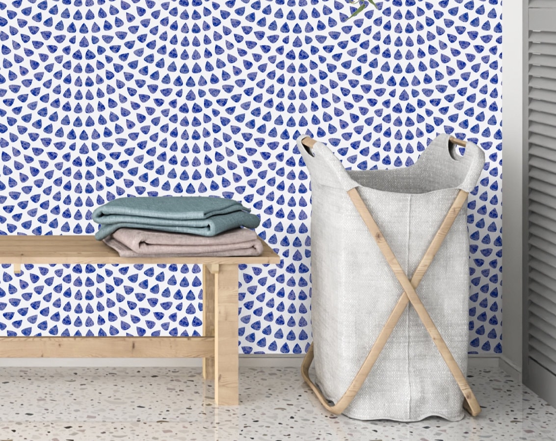 Blue Scallop Wallpaper Peel and Stick, Art Deco Wallpaper, Geometric Wallpaper, Removable Wall Paper