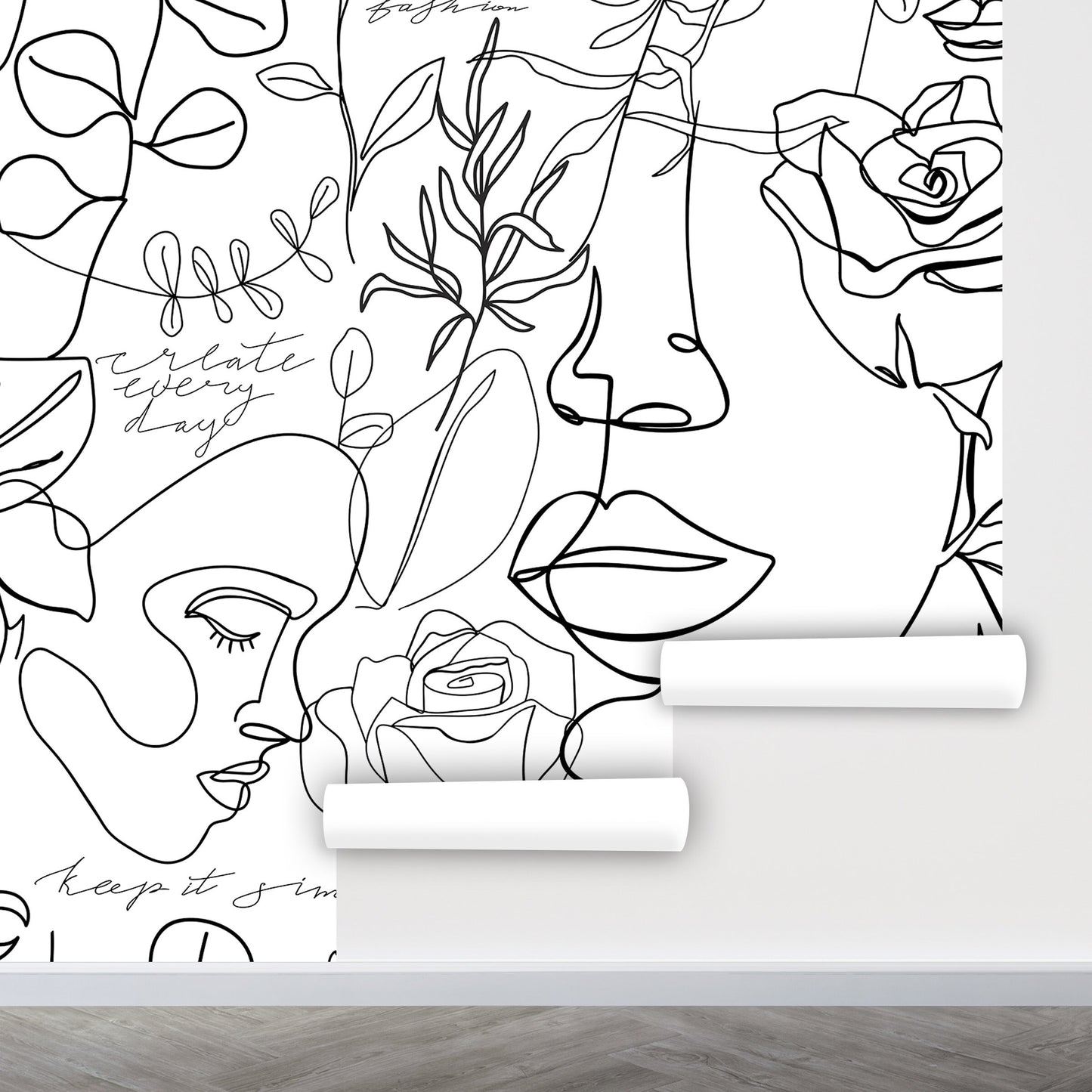 Faces Wallpaper Peel and Stick, Line Art Wallpaper, Black and White Wallpaper, Removable Wall Paper
