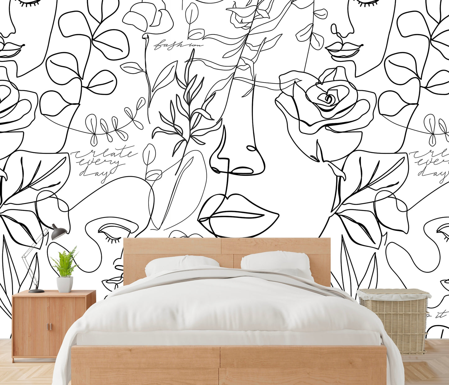 Faces Wallpaper Peel and Stick, Line Art Wallpaper, Black and White Wallpaper, Removable Wall Paper